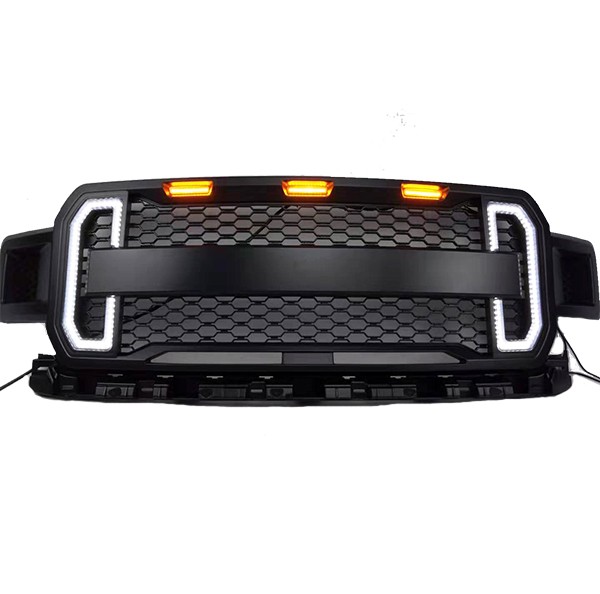 Front Bumper Grill Grille For Ford F150 Raptor Style Grille With Amber LED Lights