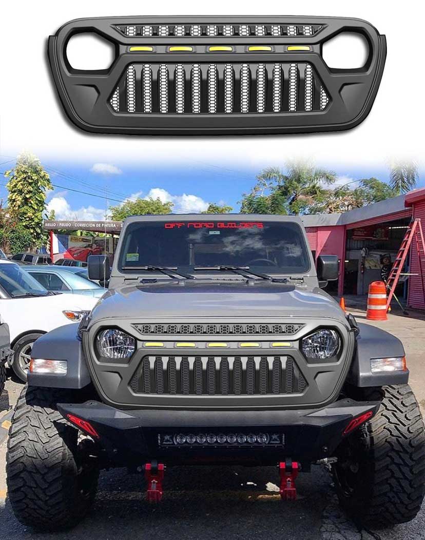 New 18-19 Front Grille with 5 Amber Light for Jeep JL JT angry Ⅲ Grille 