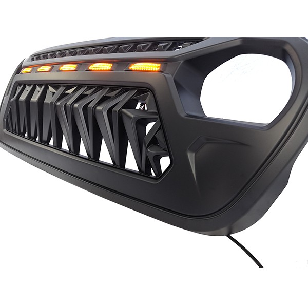 New 18-19 Front Grille with 5 Amber Light for Jeep JL JT Shark Grille