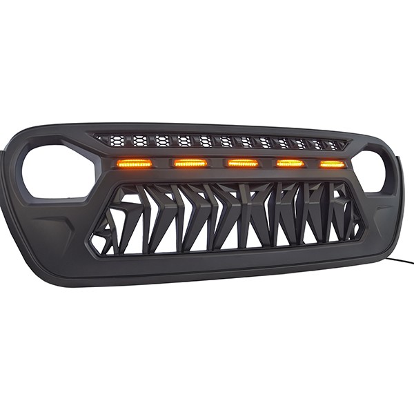 New 18-19 Front Grille with 5 Amber Light for Jeep JL JT Shark Grille