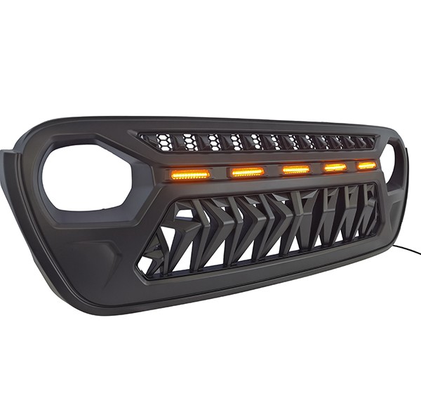 New 18-19 Front Grille with 5 Amber Light for Jeep JL JT Shark Grille