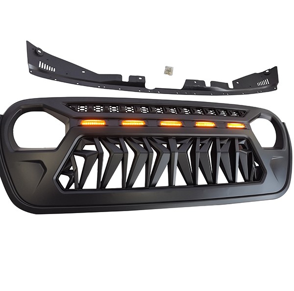 New 18-19 Front Grille with 5 Amber Light for Jeep JL JT Shark Grille