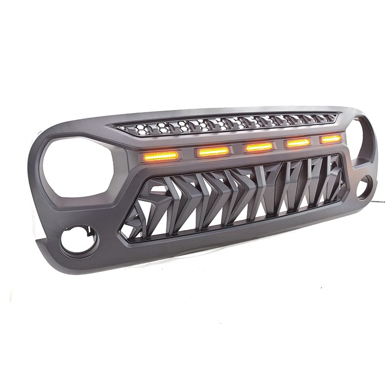 New 07-17 Front Shark Grille with 5 Amber Light for Jeep JK ⅠRebel Grille