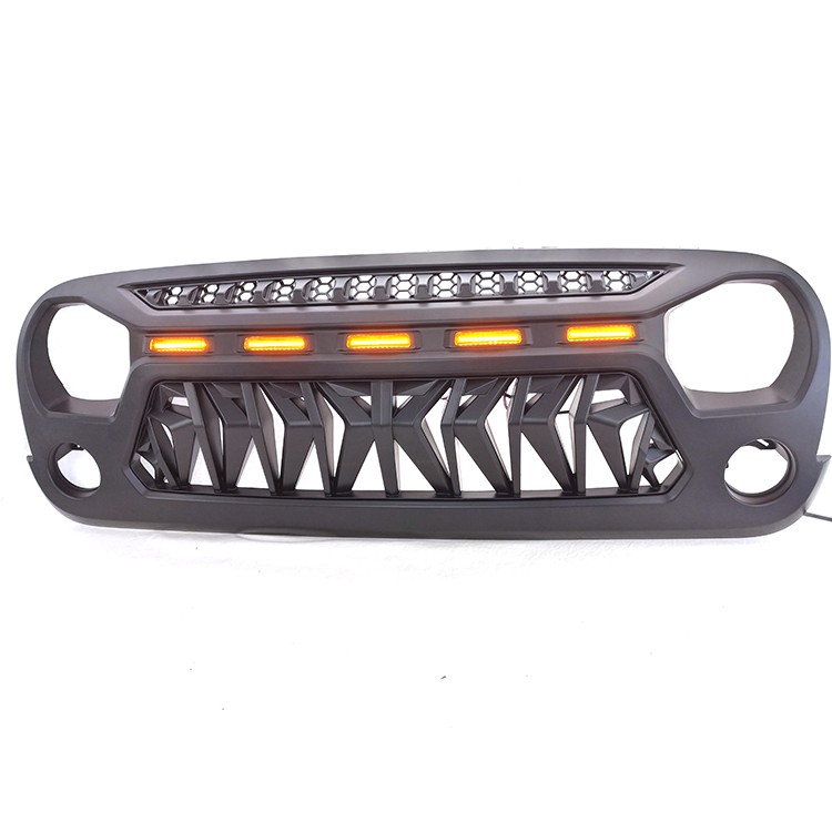 New 07-17 Front Shark Grille with 5 Amber Light for Jeep JK ⅠRebel Grille