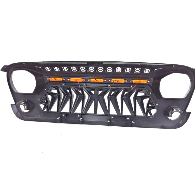 New 07-17 Front Shark Grille with 5 Amber Light for Jeep JK ⅠRebel Grille