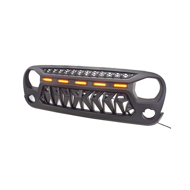 New 07-17 Front Shark Grille with 5 Amber Light for Jeep JK ⅠRebel Grille