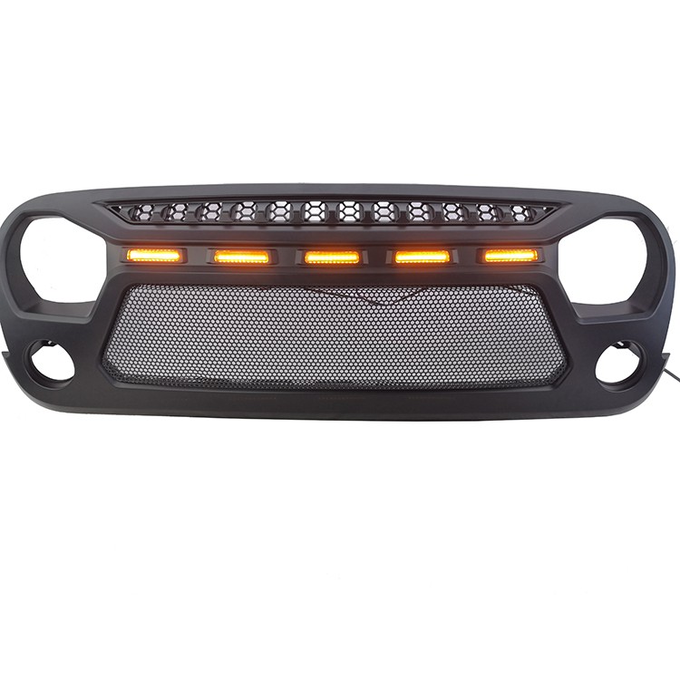 New 07-17 Front Grille with 5 Amber Light for Jeep JK Ⅲ Rebel Grille